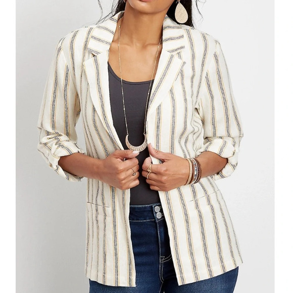 Maurices Jackets & Blazers - Linen Pinstripe Open Front Blazer Size Medium Style 114336 Casual Maurice’s